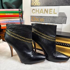 L.A.M.B. Jaycee Black Leather Studded Stiletto Ankle Boots, size 7.5
